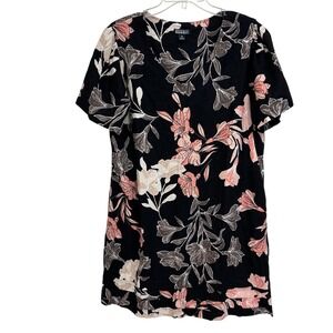 Original by Nicole Miller Women's XL Black Floral Linen Blend V-Neck Dress EUC